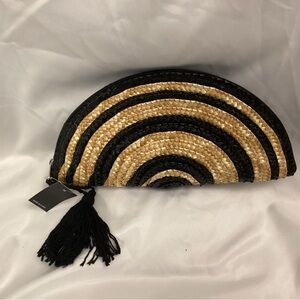 SHEIN Black and Tan Half Moon Jute Boho Clutch